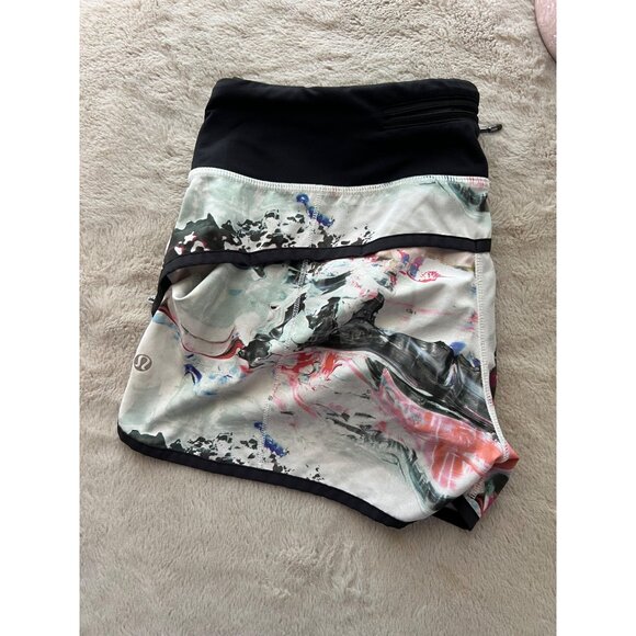 Lululemon Womens Multicolor Paint Splatter Running Shorts Size 8 With Back Pocke - Picture 9 of 9
